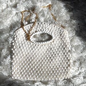 Vintage Made in Italy for Rosenfeld white beaded crochet purse with Chain